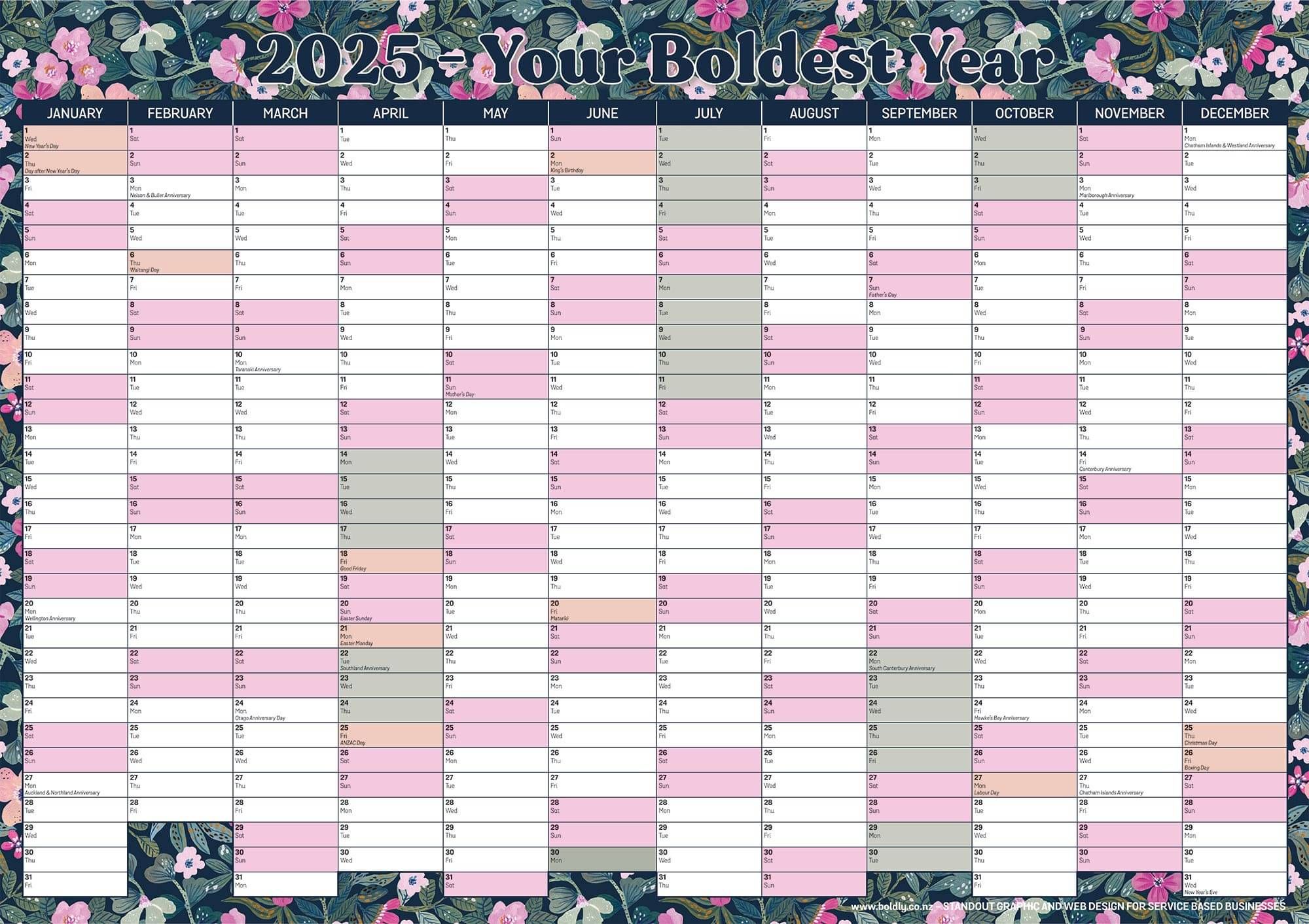 2025 Wall Planner Downloadable Printable | Boldly Design